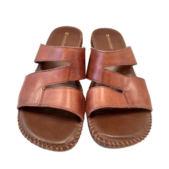 Naturalizer Wiser Sandal Size 9M Genuine Leather Upper Brown Wedge Slip On - Picture 1 of 13